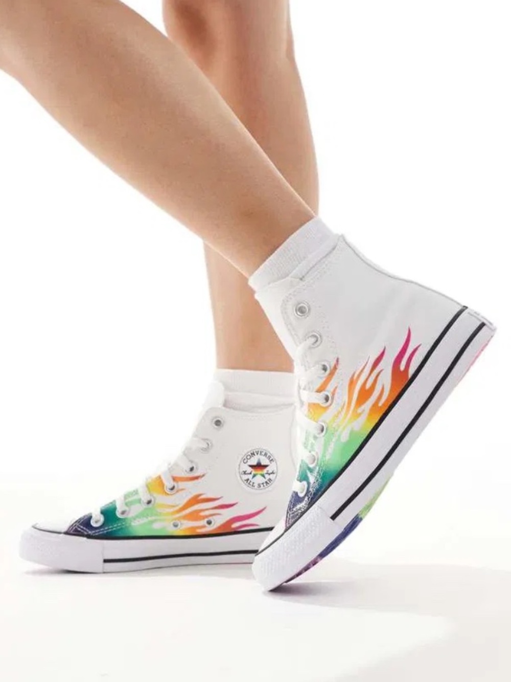 CONVERSE Chuck Taylor All Star Hi Tops Pride 2025 White Rainbow Flame
